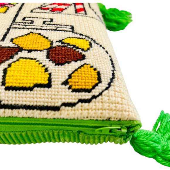 Vintage Needlepoint Throw Pillow Candy Jars Girl Tassels Sweets Kitschy 12" READ - Picture 8 of 16